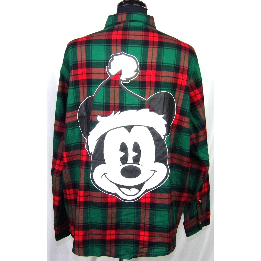 DISNEY Cake Worthy Plaid Flannel Mickey Mouse Christmas Button Up Shirt Mens XXL